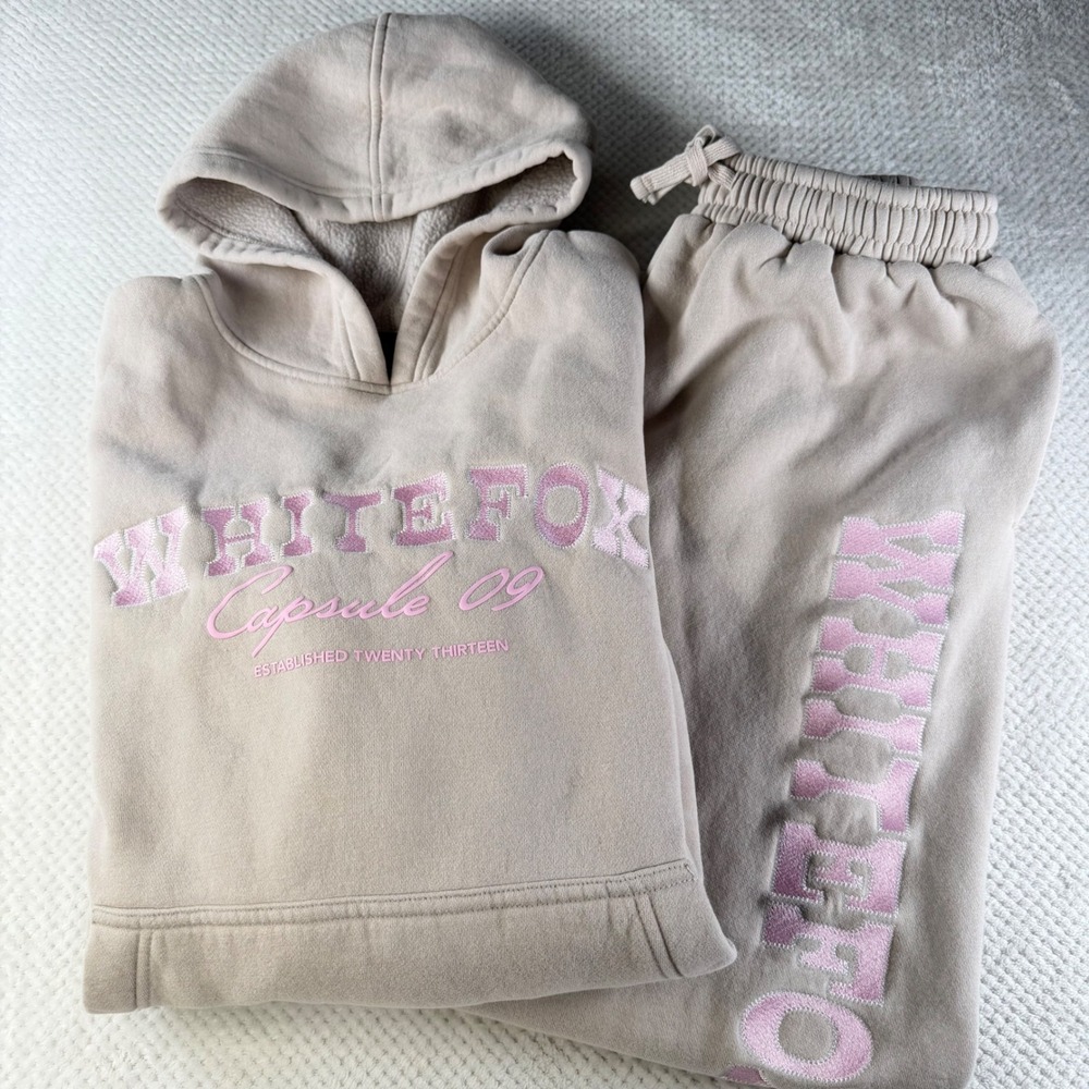 White Fox Capsule 09 Hoodie and Sweatpants Set Sand Pink Small